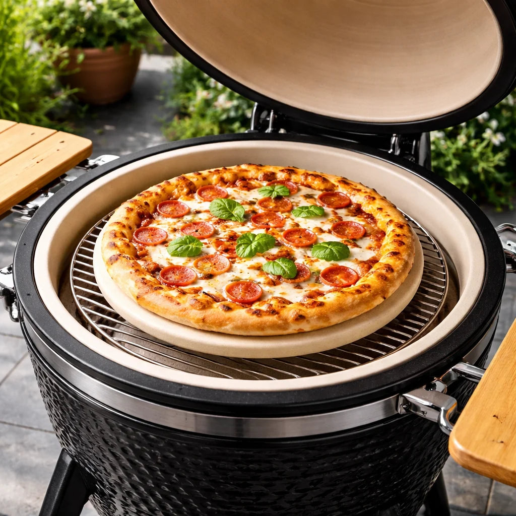 Pierre pizza céramique sur kamado 