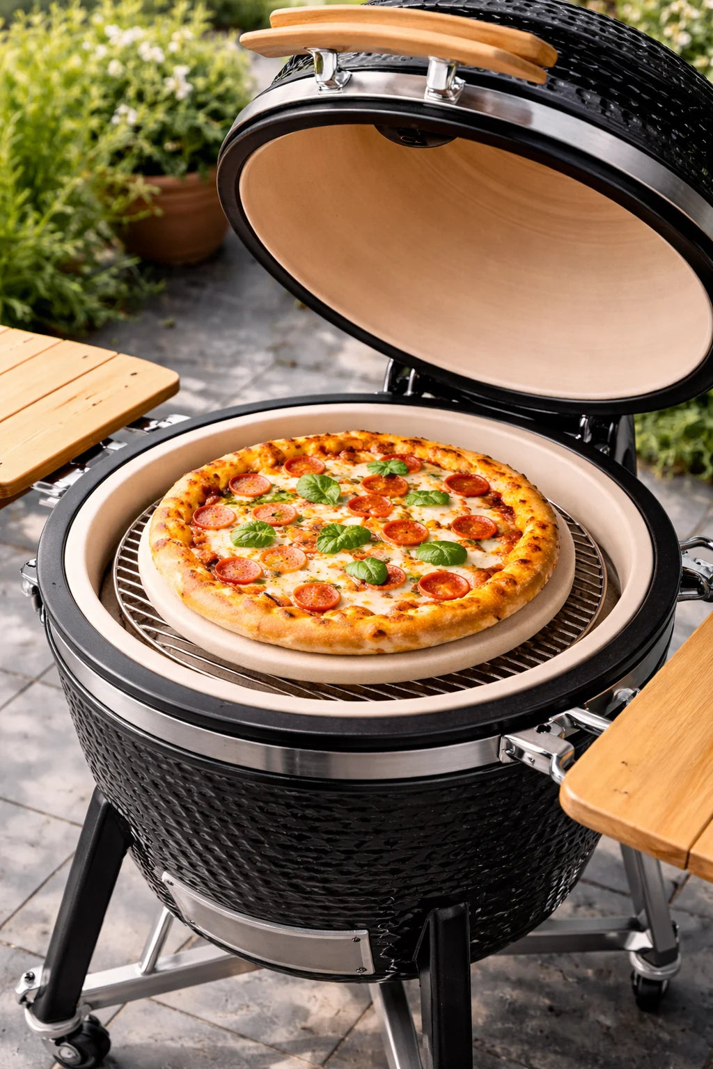 Pierre pizza céramique sur kamado 