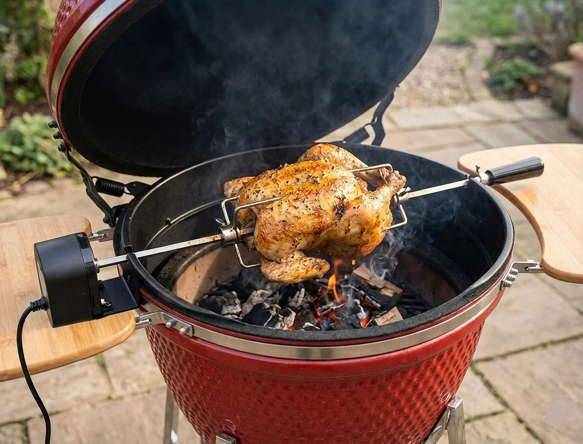 kit rôtissoire sur kamado rouge 
